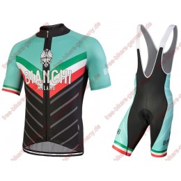 Profiteam 2018 Bianchi Milano Tiera Blau schwarz Radbekleidung Satz Trikot Kurzarm+Trägerhosen Sets Radtrikot Kaufen