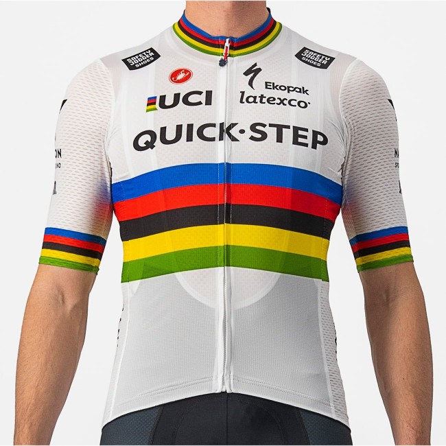 Quick Step-Alpha Vinyl Straßenrad Weltmeister Regenbogentrikot 2022 Competizione Radtrikot kurzarm-Radsport-Profi-Team Quick Step-Alpha Vinyl Straßenrad Weltmeister Regenbogentrikot 2022 Competizione Radtrikot kurzarm-Radsport-Profi-Team