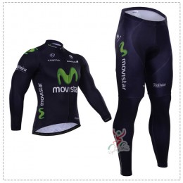 2015 Movistar Fahrradbekleidung Radtrikot Satz Langarm und Lange Fahrradhose Radtrikot Kaufen