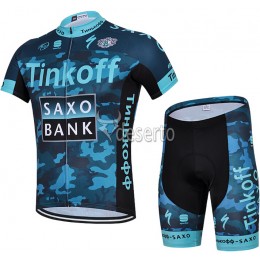 2015 Saxo Bank Tinkoff Radbekleidung Radtrikot Kurzarm und Fahrradhosen Kurz Camouflage Blau Radtrikot Kaufen
