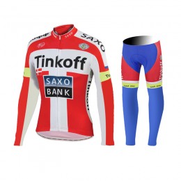 2015 Tinkoff Saxo Bank Rouge Fahrradbekleidung Radtrikot Satz Langarm und Lange Fahrradhose Radtrikot Kaufen