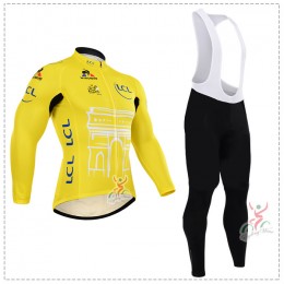2015 Tour de France jaune Fahrradbekleidung Radtrikot Satz Langarm und Lange Trägerhose Radtrikot Kaufen