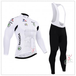 2015 Tour de France Blanc Fahrradbekleidung Radtrikot Satz Langarm und Lange Trägerhose Radtrikot Kaufen