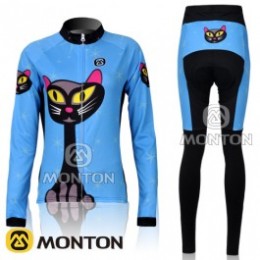 2011 Monton Blue Cat Damen Fahrradbekleidung Radtrikot Satz Langarm und Lange Fahrradhose Radtrikot Kaufen