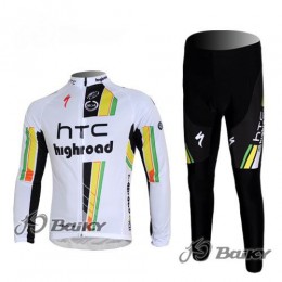 HTC-Highroad Pro Team Radbekleidung Satz Fahrradtrikot Langarm und Lang Radhose Weiß Grün Radtrikot Kaufen