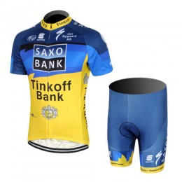 2013 Saxo Bank Tinkoff Pro Team Radtrikot Kurzarm und Kurz Radhose Kits Blau Gelb Radtrikot Kaufen