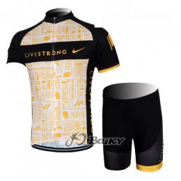 2012 LiveStrong Radbekleidung Radtrikot Kurzarm und Fahrradhosen Kurz Schwarz Gelb Radtrikot Kaufen