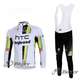 HTC-Highroad Pro Team Fahrradbekleidung Radtrikot Satz Langarm und Lange Trägerhose Weiß Grün Radtrikot Kaufen