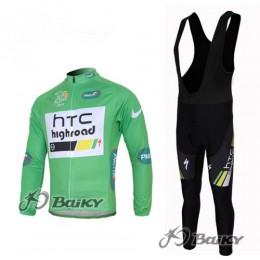 HTC-Highroad Pro Team Fahrradbekleidung Radtrikot Satz Langarm und Lange Trägerhose Grün Schwarz Radtrikot Kaufen