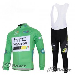 HTC-Highroad Pro Team Fahrradbekleidung Radtrikot Satz Langarm und Lange Trägerhose Grün Weiß Radtrikot Kaufen