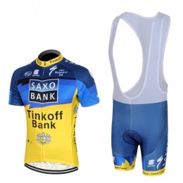 2013 Saxo Bank Tinkoff Pro Team Fahrradbekleidung Satz Fahrradtrikot Kurzarm Trikot und Kurz Trägerhose Blau Gelb Radtrikot Kaufen