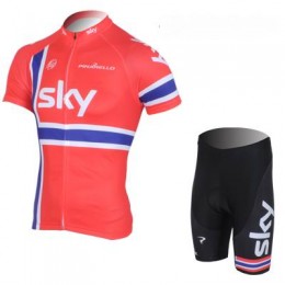 2013 Team Sky Norwegisch Champion Radtrikot Kurzarm und Kurz Radhose Kits Rot Schwarz Radtrikot Kaufen