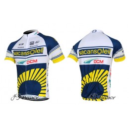 2012 Vacansoleil-DCM Radtrikot Kurzarm Weiß Blau Gelb Radtrikot Kaufen