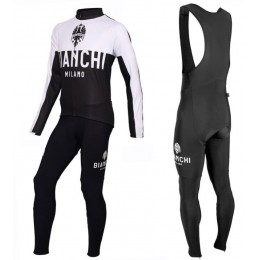 2016 Bianchi Milano Nalon Weiß-Schwarz Fahrradbekleidung Satz Radtrikot Langarm+Lang Trägerhose Radtrikot Kaufen