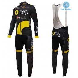 2016 Direct Energie Team Schwarz thermisch Fahrradbekleidung Satz Radtrikot Langarm+Lang Trägerhose Radtrikot Kaufen