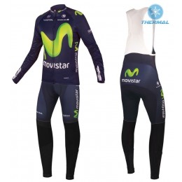 2016 Movistar Team thermisch Fahrradbekleidung Satz Radtrikot Langarm+Lang Trägerhose Radtrikot Kaufen