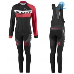 2016 Scott RC Schwarz-Rot Damen thermisch Fahrradbekleidung Satz Radtrikot Langarm+Lang Trägerhose Radtrikot Kaufen
