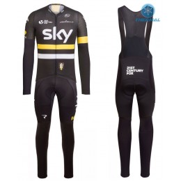 2016 Team Sky IV Schwarz-Gelb thermisch Fahrradbekleidung Satz Radtrikot Langarm+Lang Trägerhose Radtrikot Kaufen