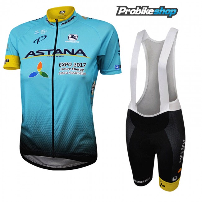 Astana Pro Team 2017 Damen Fahrradbekleidung Satz Radtrikot Kurzarm+Kurz Trägerhose Radtrikot Kaufen Astana Pro Team 2017 Damen Fahrradbekleidung Satz Radtrikot Kurzarm+Kurz Trägerhose Radtrikot Kaufen