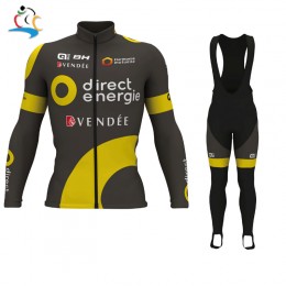 2017 Direct Energie Pro Fahrradbekleidung Satz Radtrikot Langarm+Lang Trägerhose Radtrikot Kaufen