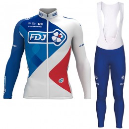 FDJ Pro 2017 Weiß Fahrradbekleidung Satz Radtrikot Langarm+Lang Trägerhose Radtrikot Kaufen