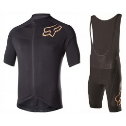 2017 Team FOX Homme Schwarz Gold Fahrradbekleidung Satz Radtrikot Kurzarm+Kurz Trägerhose Radtrikot Kaufen