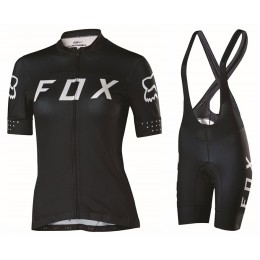 2017 Team FOX Damen Schwarz Weiß Fahrradbekleidung Satz Radtrikot Kurzarm+Kurz Trägerhose Radtrikot Kaufen
