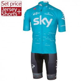 2017 Sky Pro Fahrradbekleidung Satz Radtrikot Kurzarm+Kurz Radhose Blau Radtrikot Kaufen