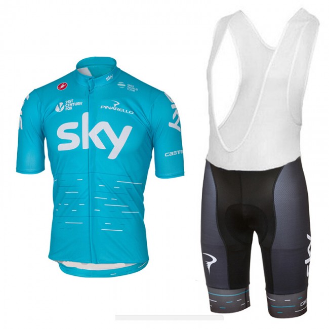 2017 Sky Pro Fahrradbekleidung Satz Radtrikot Kurzarm+Kurz Trägerhose Blau Radtrikot Kaufen 2017 Sky Pro Fahrradbekleidung Satz Radtrikot Kurzarm+Kurz Trägerhose Blau Radtrikot Kaufen