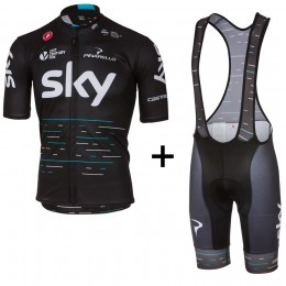 Sky Pro 2017 Schwarz Fahrradbekleidung Satz Radtrikot Kurzarm+Kurz Trägerhose Radtrikot Kaufen